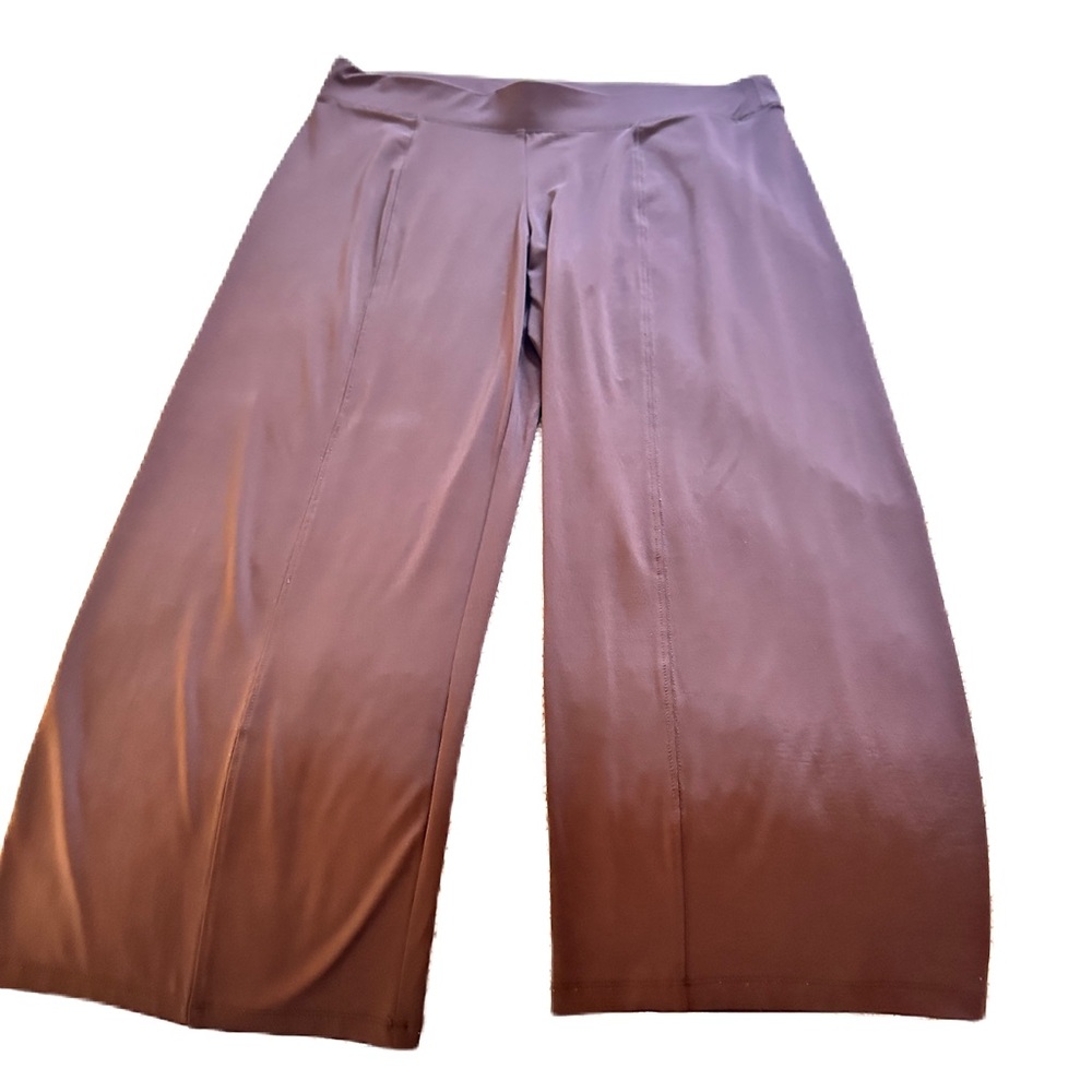 CAbi Taupe Wide-Leg Trousers, choclate brown, wide leg, stretchy. Elastic waist